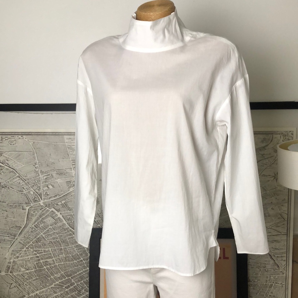 TWP White High-Neck double Zipper Long Sleeve Top Size M